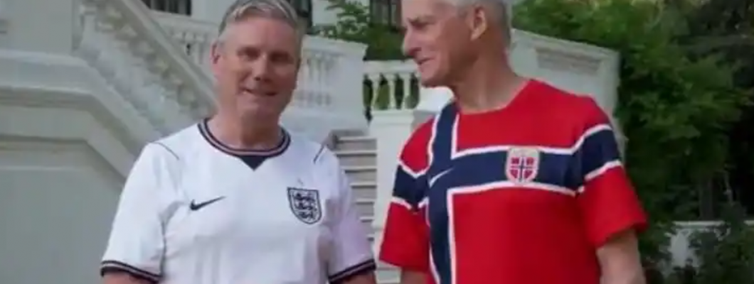 Britse en Noorse premiers treffen elkaar voorafgaand aan de wedstrijd Britse en Noorse premiers treffen elkaar voorafgaand aan de wedstrijd