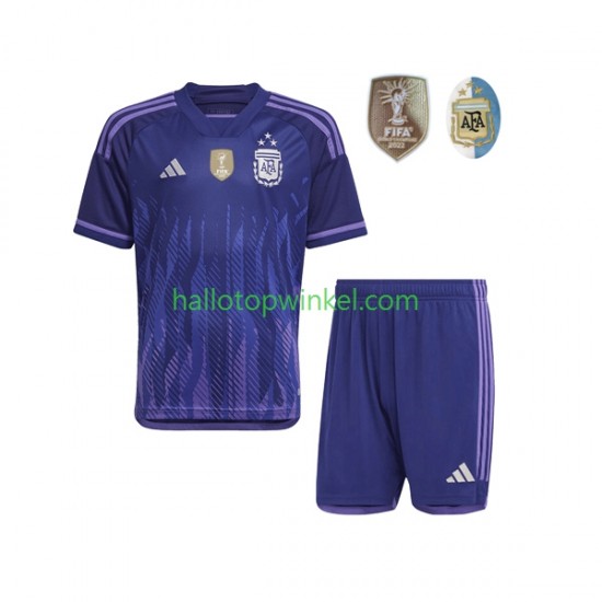 Argentinië Voetbalshirt 3 Stars Kleuters/Kids Uit Tenue WK 2022 Korte Mouw