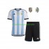 Argentinië Voetbalshirt 3 Stars Kleuters/Kids Thuis Tenue WK 2022 Korte Mouw