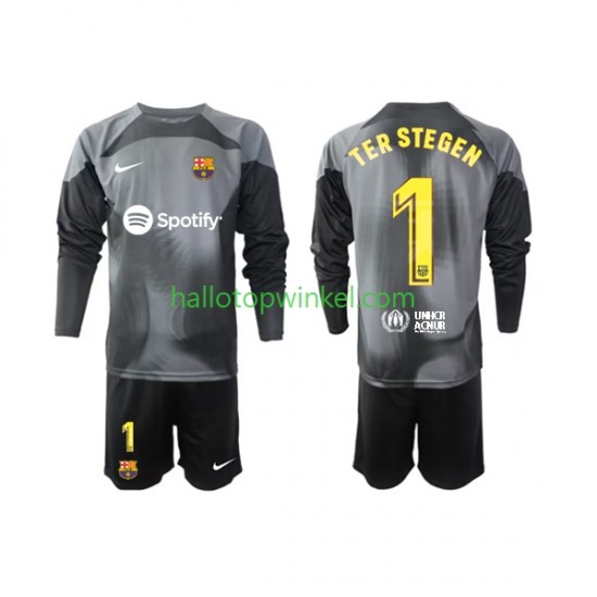 FC Barcelona Voetbalshirt Ter Stegen 1 Doelman Kleuters/Kids Uit Tenue 2022-2023 Lange Mouw