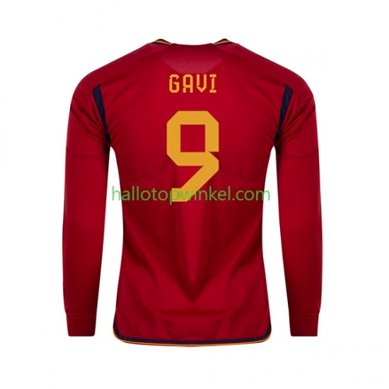 Spanje Voetbalshirt Gavi 9 Heren Thuis Tenue WK 2022 Lange Mouw