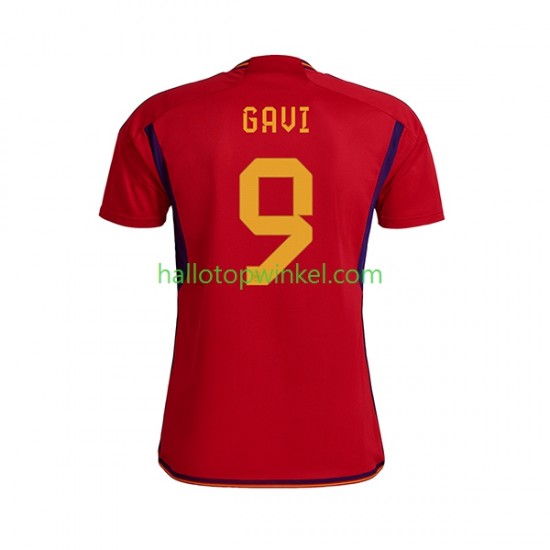 Spanje Voetbalshirt Gavi 9 Heren Thuis Tenue WK 2022 Korte Mouw