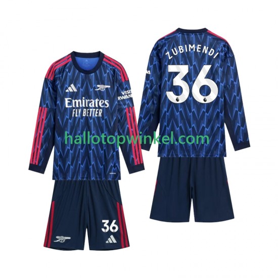 Arsenal Voetbalshirt Zubimendi 36 Kleuters/Kids Uit Tenue 2025-2026 Lange Mouw