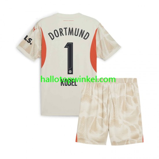Borussia Dortmund Voetbalshirt Gregor Kobel 1 Doelman Kleuters/Kids Thuis Tenue 2024-2025 Korte Mouw
