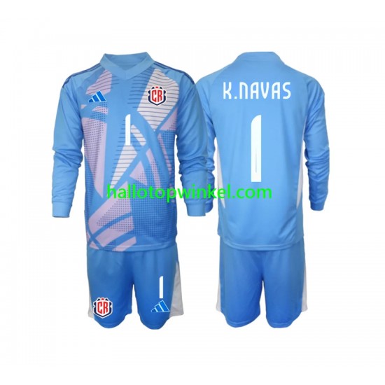 Costa Rica Voetbalshirt Keylor Navas 1 Doelman Kleuters/Kids Thuis Tenue 2024 Lange Mouw