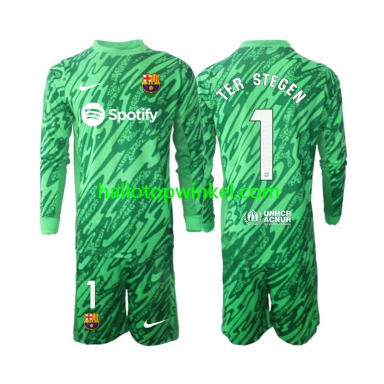 FC Barcelona Voetbalshirt Ter Stegen 1 Doelman Kleuters/Kids Thuis Tenue 2024-2025 Lange Mouw