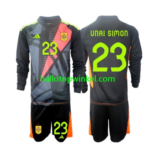 Spanje Voetbalshirt Unai Simon 23 Doelman Kleuters/Kids Uit Tenue Euro 2024 Lange Mouw