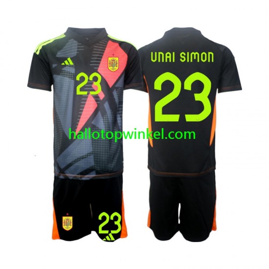 Spanje Voetbalshirt Unai Simon 23 Doelman Kleuters/Kids Uit Tenue Euro 2024 Korte Mouw