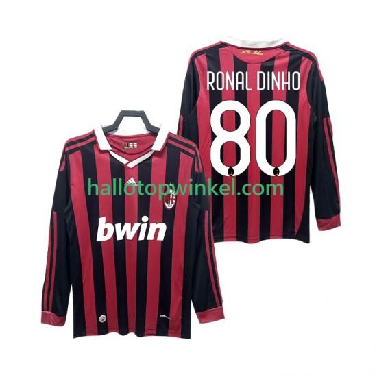 AC Milan Voetbalshirt RONALDINHO 80 2009 Retro Heren Thuis Tenue 2010 Lange Mouw
