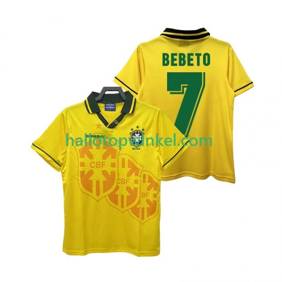 Brazilië Voetbalshirt BEBETO 7 Retro Heren Thuis Tenue 1994 Korte Mouw