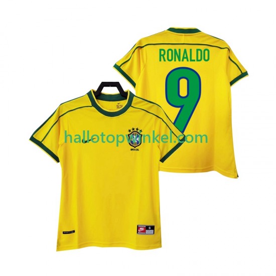 Brazilië Voetbalshirt RONALDO 9 1998 Retro Heren Thuis Tenue Korte Mouw