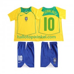 Brazilië Voetbalshirt RONALOINHO 10 Retro Kleuters/Kids Thuis Tenue 2004 Korte Mouw