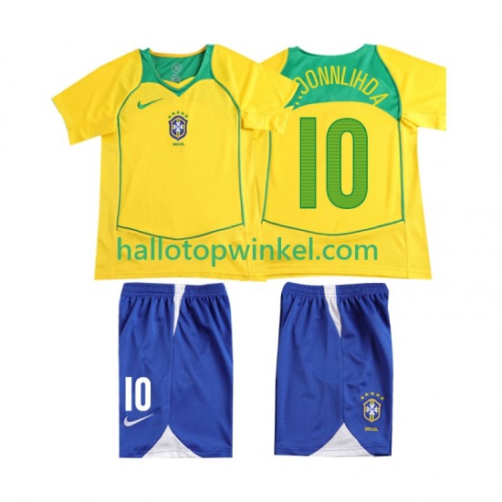 Brazilië Voetbalshirt RONALOINHO 10 Retro Kleuters/Kids Thuis Tenue 2004 Korte Mouw