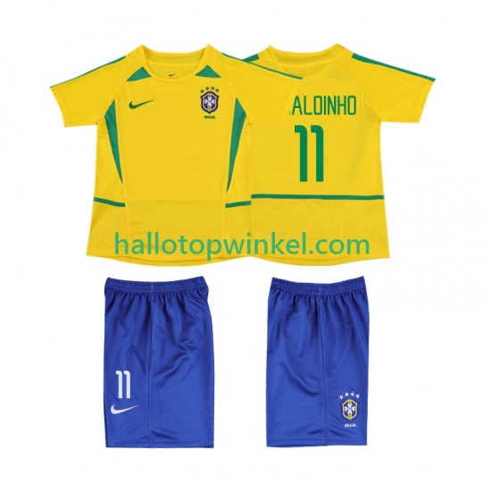 Brazilië Voetbalshirt RONALOINHO 11 2002 Retro Kleuters/Kids Thuis Tenue Korte Mouw