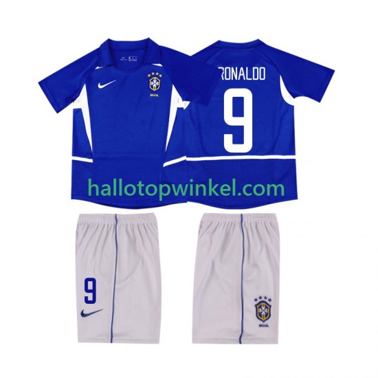 Brazilië Voetbalshirt Ronaldo 9 2002 Retro Kleuters/Kids Uit Tenue Korte Mouw