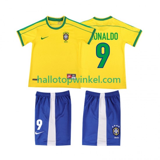 Brazilië Voetbalshirt Ronaldo 9 1998 Retro Kleuters/Kids Thuis Tenue Korte Mouw