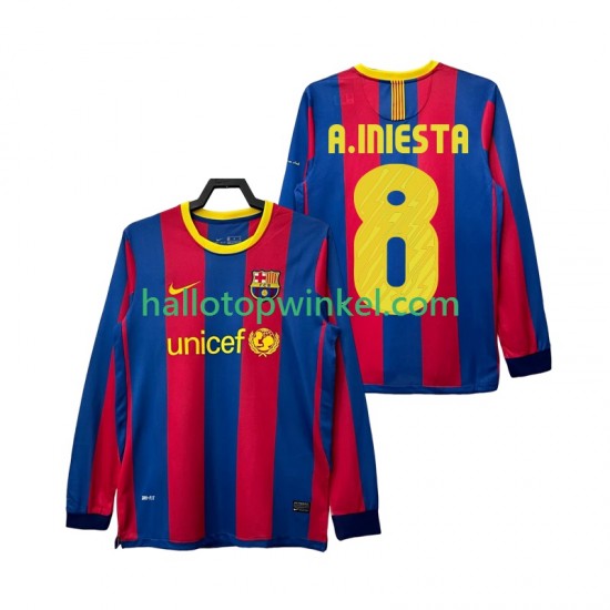 FC Barcelona Voetbalshirt A INIESTA 8 Retro Heren Thuis Tenue 2011 2010 Lange Mouw