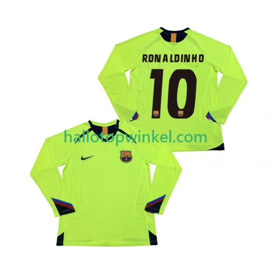 FC Barcelona Voetbalshirt RONALDINHO 10 2005 Retro Heren Uit Tenue 2006 Lange Mouw