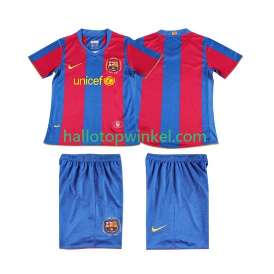 FC Barcelona Voetbalshirt 2007 Retro Kleuters/Kids Thuis Tenue 2008 Korte Mouw