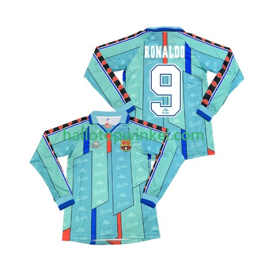 FC Barcelona Voetbalshirt Ronaldo 9 1996 1997 Retro Heren Uit Tenue Lange Mouw