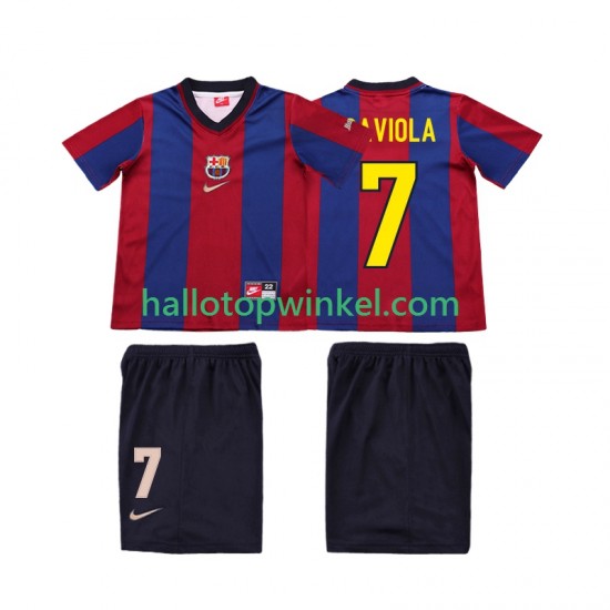 FC Barcelona Voetbalshirt SAVIOLA 7 1998 Retro Kleuters/Kids Thuis Tenue 1999 Korte Mouw
