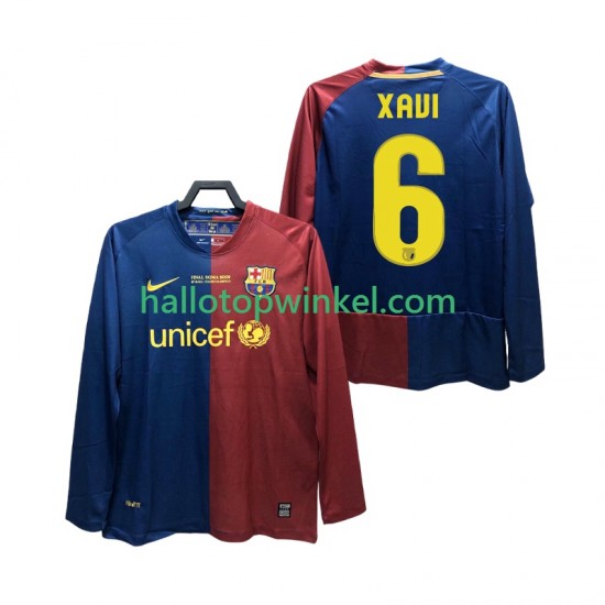 FC Barcelona Voetbalshirt XAVI 6 Champions League 2009 Retro Heren Thuis Tenue 2008 Lange Mouw