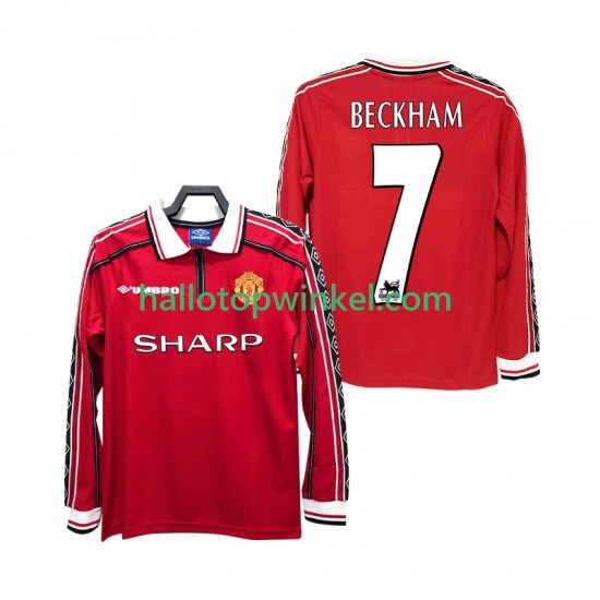 Manchester United Voetbalshirt BECKHAM 7 1998 Retro Heren Thuis Tenue 1999 Lange Mouw