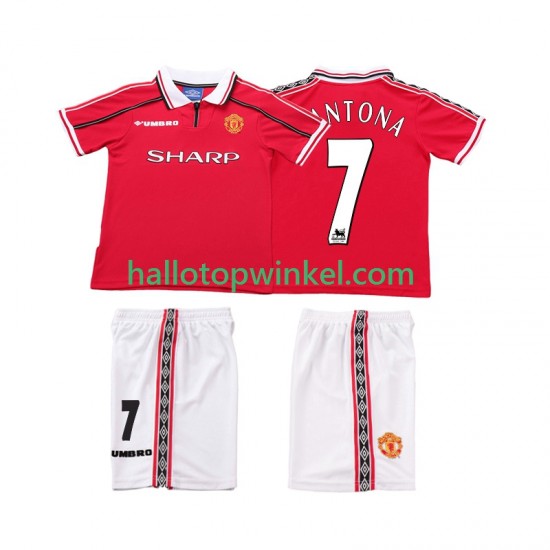 Manchester United Voetbalshirt CONTONA 7 1998 Retro Kleuters/Kids Thuis Tenue 1999 Korte Mouw