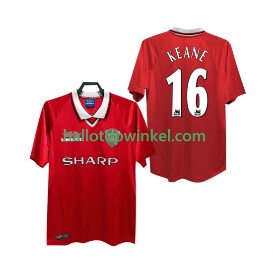 Manchester United Voetbalshirt Keane 16 2000 Retro Heren Thuis Tenue 1999 Korte Mouw