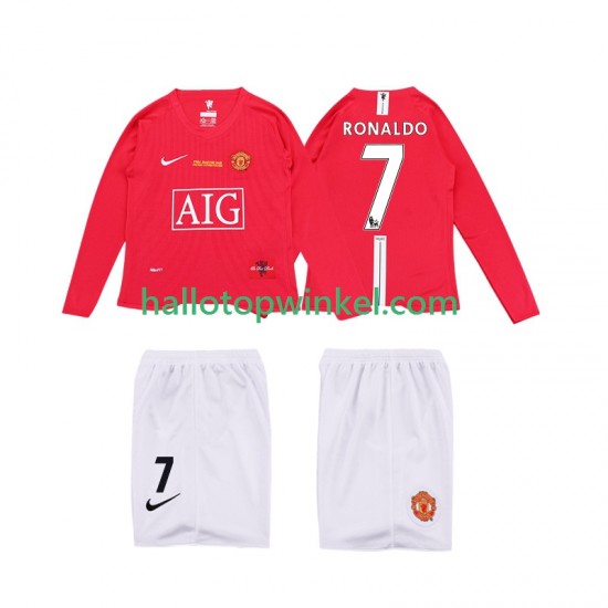 Manchester United Voetbalshirt Ronaldo 7 Premier League 2009 Retro Kleuters/Kids Thuis Tenue 2008 Lange Mouw
