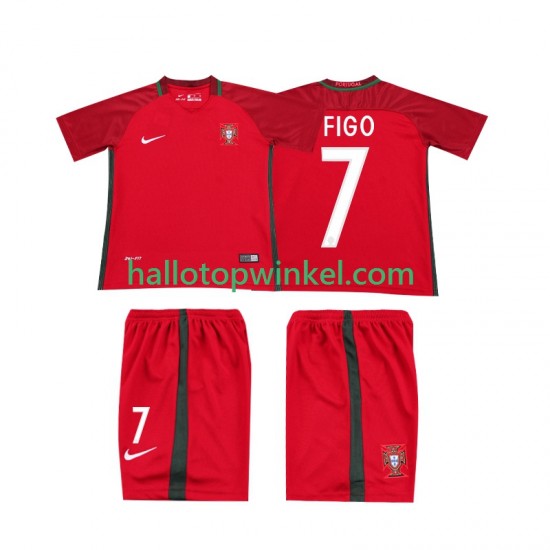 Portugal Voetbalshirt FIGO 7 2016 Retro Kleuters/Kids Thuis Tenue Korte Mouw