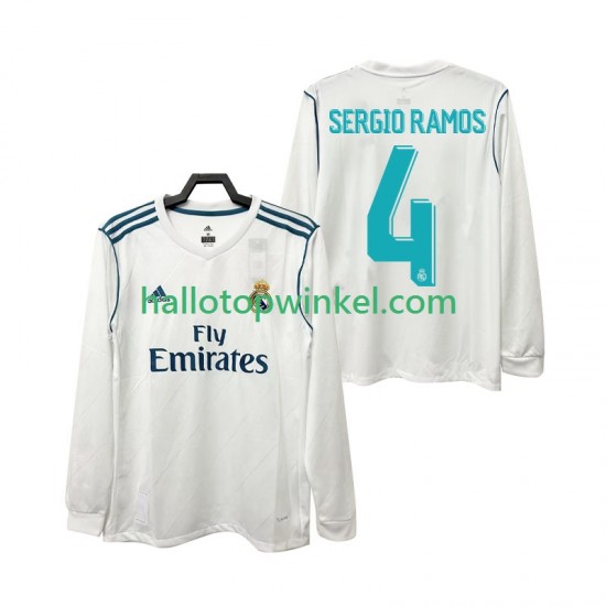 Real Madrid Voetbalshirt SERGIO RAMOS 4 2017 2018 Retro Heren Thuis Tenue Lange Mouw