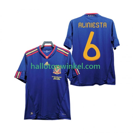 Spanje Voetbalshirt Andres Iniesta 6 Retro Heren Uit Tenue 2010 Korte Mouw