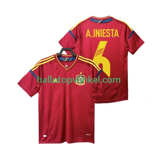 Spanje Voetbalshirt Andres Iniesta 6 2012 Retro Heren Thuis Tenue Korte Mouw