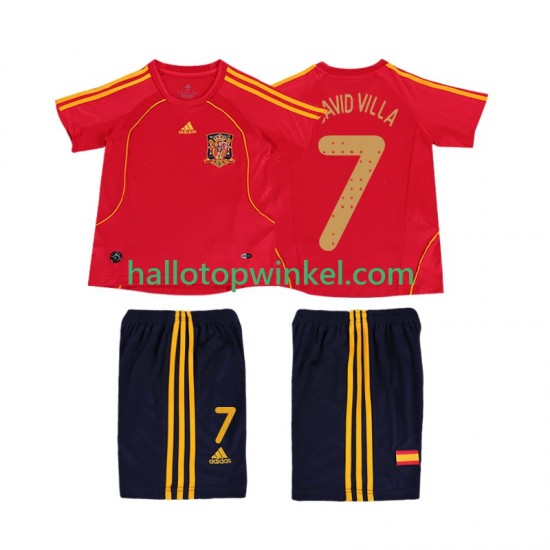 Spanje Voetbalshirt DAVID VILLA 7 Retro Kleuters/Kids Thuis Tenue 2008 Korte Mouw