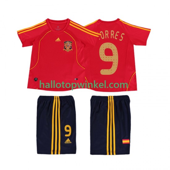 Spanje Voetbalshirt TORRES 9 Retro Kleuters/Kids Thuis Tenue 2008 Korte Mouw