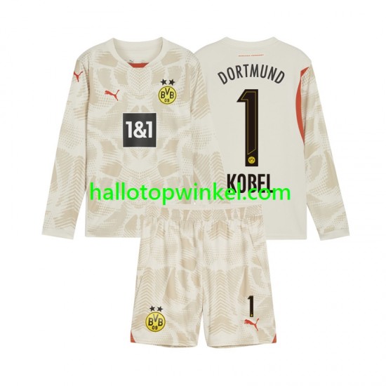 Borussia Dortmund Voetbalshirt Gregor Kobel 1 Doelman Kleuters/Kids Thuis Tenue 2024-2025 Lange Mouw