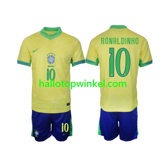 Brazilië Voetbalshirt Ronaldinho 10 Kleuters/Kids Thuis Tenue 2024 Korte Mouw