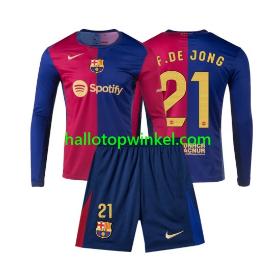 FC Barcelona Voetbalshirt Frenkie de Jong 21 Kleuters/Kids Thuis Tenue 2024-2025 Lange Mouw