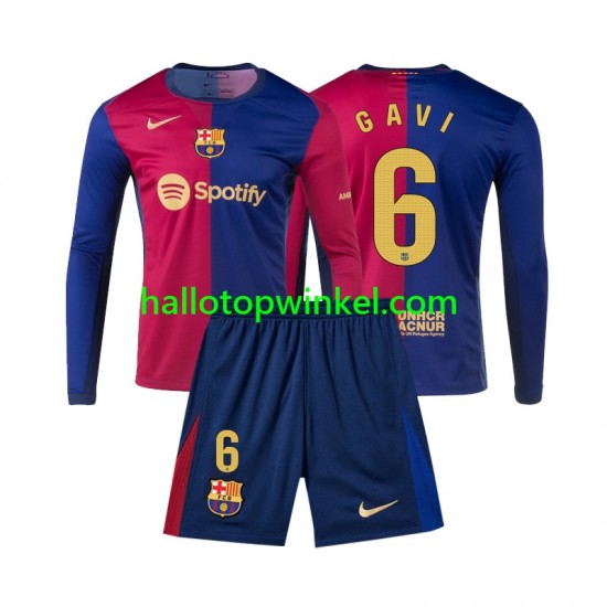 FC Barcelona Voetbalshirt Gavi 6 Kleuters/Kids Thuis Tenue 2024-2025 Lange Mouw