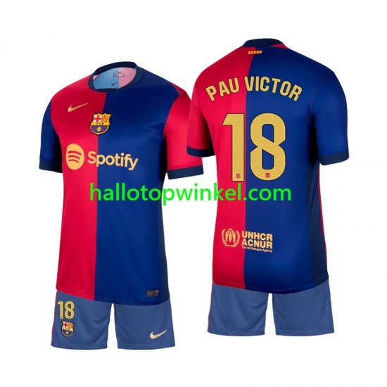FC Barcelona Voetbalshirt Pau Victor 18 Kleuters/Kids Thuis Tenue 2024-2025 Korte Mouw