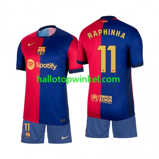 FC Barcelona Voetbalshirt Raphinha 11 Kleuters/Kids Thuis Tenue 2024-2025 Korte Mouw