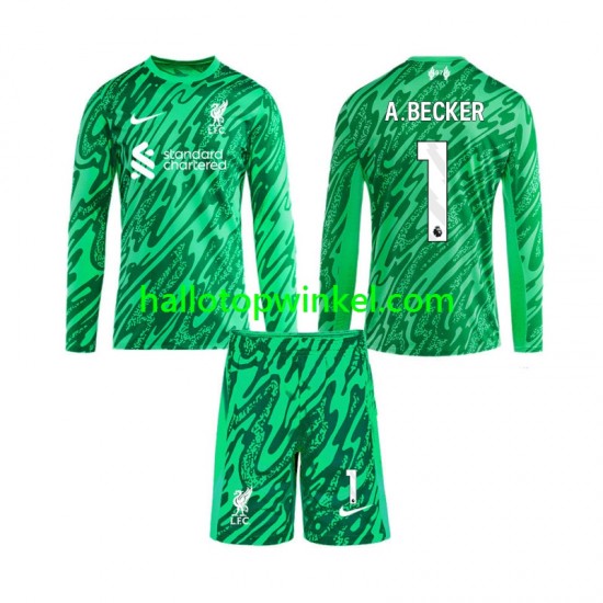 Liverpool Voetbalshirt Alisson Becker 1 Doelman Kleuters/Kids Uit Tenue 2024-2025 Lange Mouw