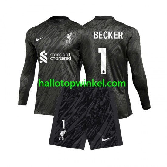 Liverpool Voetbalshirt Alisson Becker 1 Doelman Kleuters/Kids Thuis Tenue 2024-2025 Lange Mouw