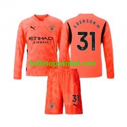 Manchester City Voetbalshirt Ederson Moraes 31 Doelman Kleuters/Kids Uit Tenue 2024-2025 Lange Mouw