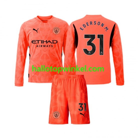 Manchester City Voetbalshirt Ederson Moraes 31 Doelman Kleuters/Kids Uit Tenue 2024-2025 Lange Mouw