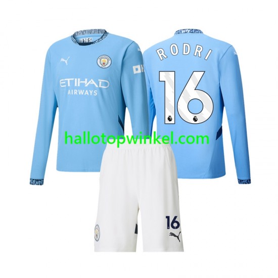 Manchester City Voetbalshirt Rodri 16 Kleuters/Kids Thuis Tenue 2024-2025 Lange Mouw