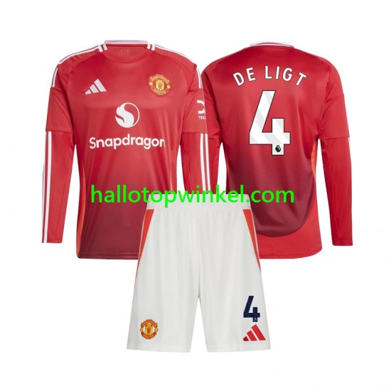 Manchester United Voetbalshirt Matthijs de Ligt 4 Kleuters/Kids Thuis Tenue 2024-2025 Lange Mouw
