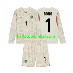 Marokko Voetbalshirt Yassine Bounou 1 Doelman Kleuters/Kids Uit Tenue 2024 Lange Mouw