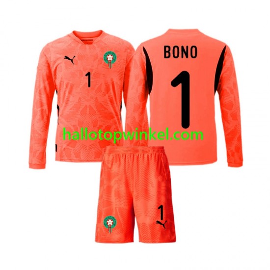 Marokko Voetbalshirt Yassine Bounou 1 Doelman Kleuters/Kids Thuis Tenue 2024 Lange Mouw